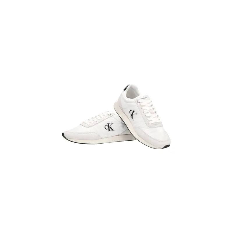 Calvin Klein Jeans Weiße Herren-Sneaker aus Polyester mit Schnürung, schwarzem Logo-Detail und minimalistischem Design