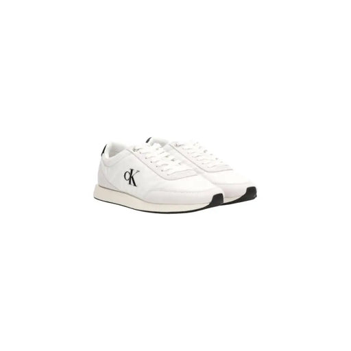 Calvin Klein Jeans Weiße Herren-Sneaker aus Polyester mit Schnürung, schwarzem Logo und Akzenten im klassischen Design