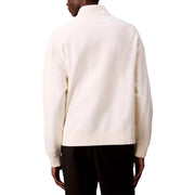 Calvin Klein Jeans men white zip turtleneck sweatshirt in cream soft cotton blend with high collar and ribbed cuffs