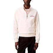 Calvin Klein Jeans Weißes Herren-Sweatshirt mit halbem Reißverschluss und dezenter roter Stickerei auf cremefarbenem Stoff