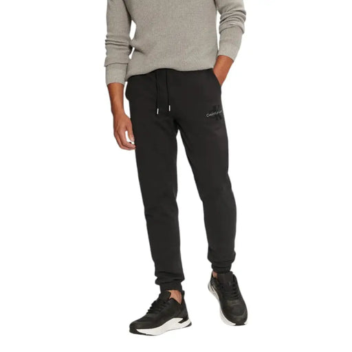 Men’s black Calvin Klein organic cotton joggers with drawstring waist and elastic cuffs