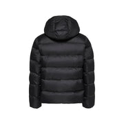Calvin Klein Jeans Schwarze Steppjacke für Herren mit Kapuze und horizontalen Ziernähten, Vorderansicht
