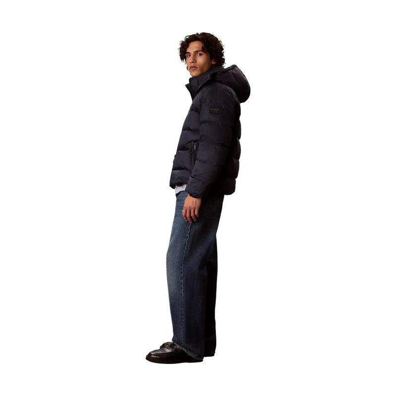 Calvin Klein Jeans Schwarze Steppjacke für Herren mit Kapuze, Vorderansicht