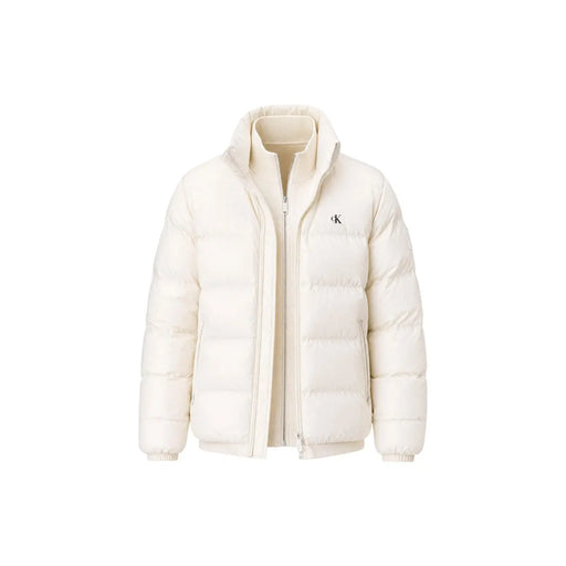 Calvin Klein Jeans Damen-Steppjacke in Creme mit hohem Kragen und Steppdesign, Vorderansicht