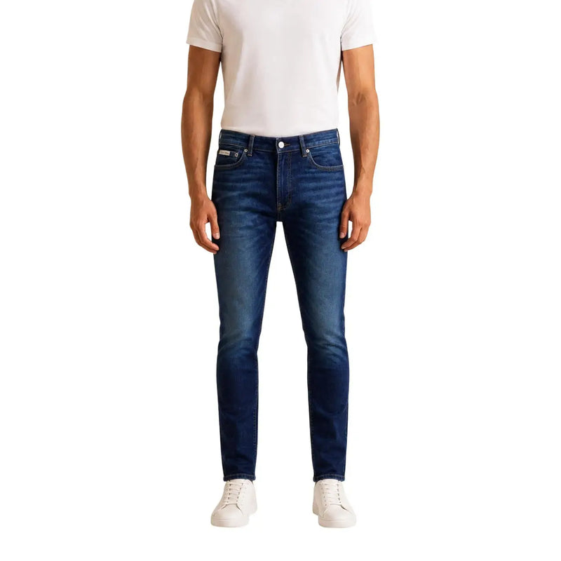 Calvin Klein Slim-Fit-Jeans für Herren in Dunkelblau mit klassischen Ziernähten und verwaschener Optik, Vorderansicht