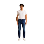 Calvin Klein Jeans Schmal geschnittene Herrenjeans in Dunkelblau mit klassischem Fünf-Taschen-Design und dezenter Waschung, Vorderansicht