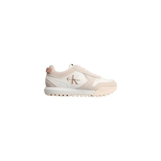 Cream-colored Calvin Klein Jeans white leather women sneakers with sleek minimalist design and rose gold branding for spring summer