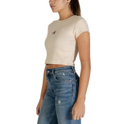 Calvin Klein Jeans beige cotton cropped t-shirt with embroidered logo