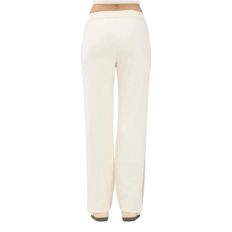 Calvin Klein Jeans Beige Damen-Baumwollhose mit cremefarbenem, weitem Bein, glattem Stoff und hohem Bund