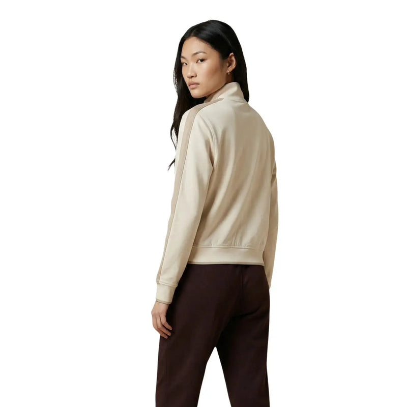 Beige satin bomber jacket with dark brown side panels made from a cotton blend by calvin klein jeans women