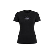 Calvin Klein Jeans women black classic cotton t shirt featuring a white cursive logo on the chest