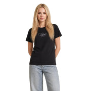 Calvin Klein Jeans women black classic cotton t shirt featuring a white cursive logo on the chest