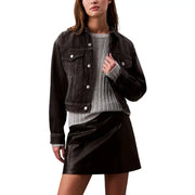 Calvin Klein Jeans Schwarze Damen-Jeansjacke aus Baumwolle in dunkler Waschung mit silbernen Knöpfen