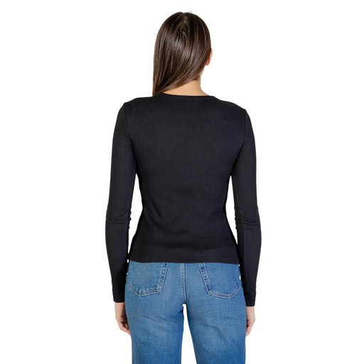 Calvin Klein Jeans women black fitted long-sleeved cotton top with round neck for casual wear