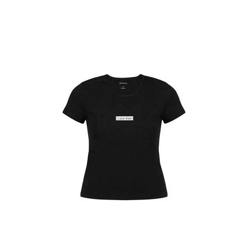 Schwarz Calvin Klein Jeans Kurzarm-T-Shirt aus Baumwolle für Damen mit weißem, rechteckigem Logo auf der Brust