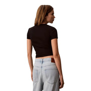 Calvin Klein Jeans Schwarzes, kurzes Kurzarm-Baumwoll-Top für Damen t-shirt mit Rundhalsausschnitt für lässige Kleidung