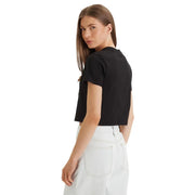 Calvin Klein Jeans Damen schwarzes Baumwoll-Crop-Top mit kurzen Ärmeln top mit Rundhalsausschnitt für lässige Kleidung
