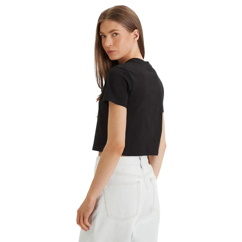 Calvin Klein Jeans Damen schwarzes Baumwoll-Crop-Top mit kurzen Ärmeln top mit Rundhalsausschnitt für lässige Kleidung