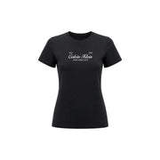 Schwarz Calvin Klein Jeans Kurzarm-T-Shirt aus Baumwolle für Damen mit weißem Est-Print und klassischem Design
