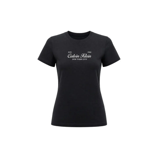 Schwarz Calvin Klein Jeans Kurzarm-T-Shirt aus Baumwolle für Damen mit weißem Est-Print und klassischem Design