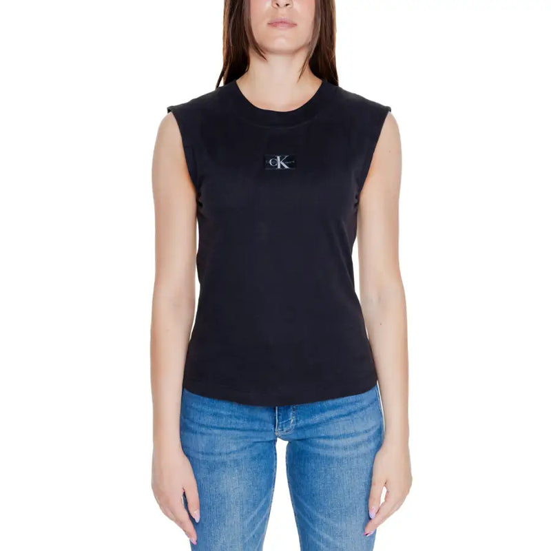 Calvin Klein schwarzes ärmelloses Baumwoll-Tanktop top mit gesticktem Logo