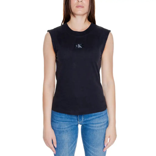 Calvin Klein black sleeveless cotton tank top with embroidered logo