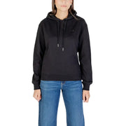 Calvin Klein Jeans Schwarzer Damen-Kapuzenpullover mit dezenter Bruststickerei und silberfarbenen Kordelenden