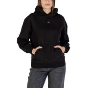 Calvin Klein Jeans women black hooded sweatshirt with ribbed cuffs and hem and small embroidered chest logo