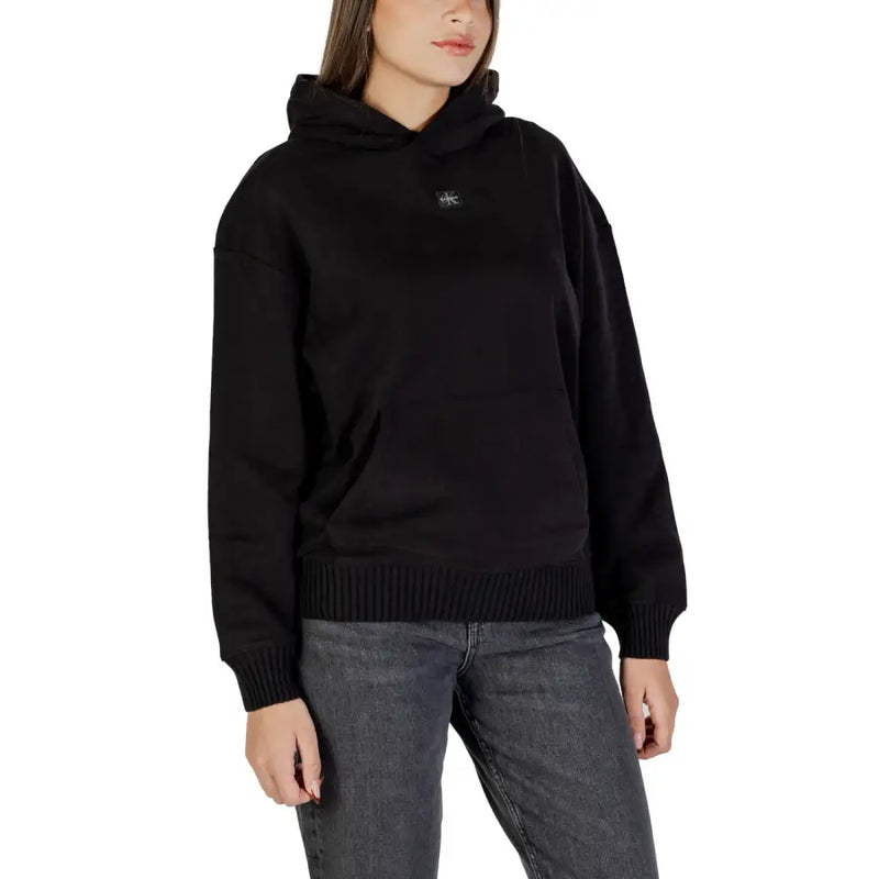 Calvin Klein Jeans womens black hooded sweatshirt with embroidered logo