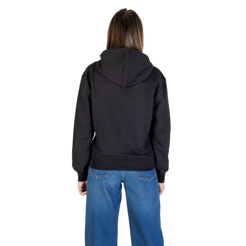Calvin Klein Jeans Damen-Kapuzenpullover in Schwarz mit lockerer Passform und gerippten Bündchen und Saum, Vorderansicht
