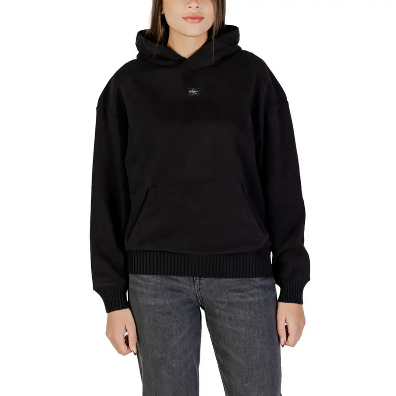 Calvin Klein black hooded sweatshirt for women with embroidered logo