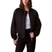 Calvin Klein Jeans women black polyester bomber jacket with sleek matte finish and silver zipper accents