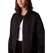 Calvin Klein Jeans women black polyester bomber jacket with sleek modern design and silver zipper accents