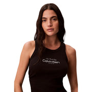 Calvin Klein Jeans Schwarzes, ärmelloses Tanktop mit Rundhalsausschnitt für Damen top mit weißem New York City und Calvin Klein Textdruck