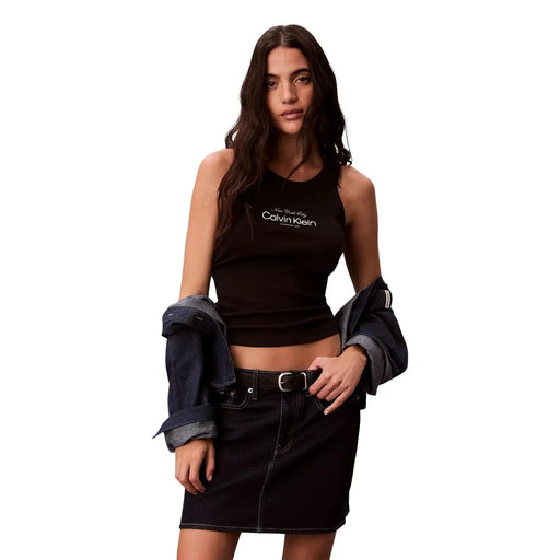 Schwarz Calvin Klein Jeans ärmelloses Crop-Top für Damen top mit geripptem Halsausschnitt und weißem Logo-Detail