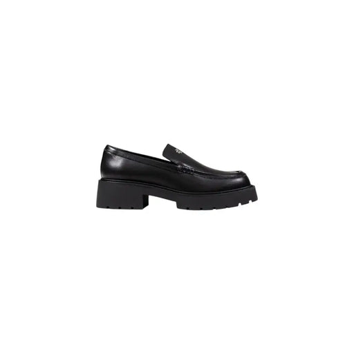 Calvin Klein Jeans women black leather loafers with chunky platform sole and subtle logo on the vamp