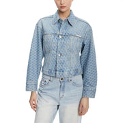 Calvin Klein Jeans women blue cotton blazer denim jacket with subtle leopard print and front pockets