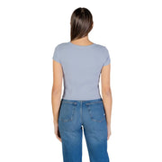 Calvin Klein Jeans Damen-T-Shirt aus blauer Baumwolle mit kurzen Ärmeln und Rundhalsausschnitt