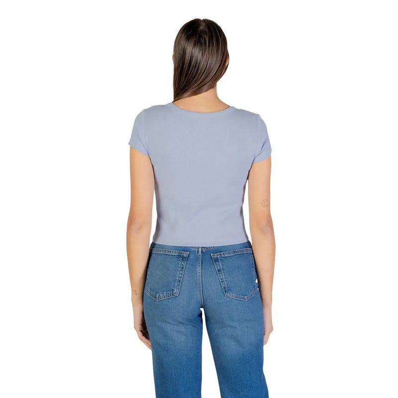 Calvin Klein Jeans Damen-T-Shirt aus blauer Baumwolle mit kurzen Ärmeln und Rundhalsausschnitt