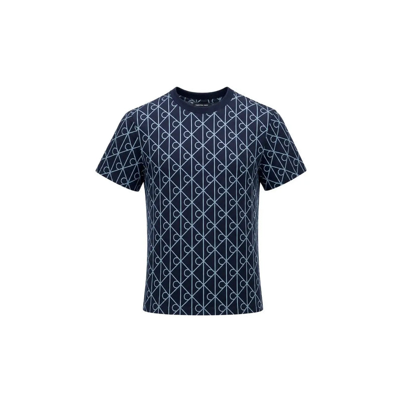 Navy blue Calvin Klein Jeans women short-sleeved cotton t-shirt with a repeating white geometric pattern