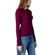 Calvin Klein Jeans Damen bordeaux Baumwoll-Langarmshirt Henley top mit Rundhalsausschnitt und dezentem gesticktem Logo