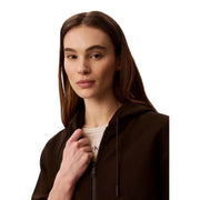 Brown calvin klein jeans women cotton zip-up hoodie with subtle chest logo and matching drawstrings