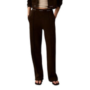 Calvin Klein Jeans Braune Damen-Baumwollhose mit weitem Bein, elegantem, geradem Schnitt und gesticktem Logo am Bund