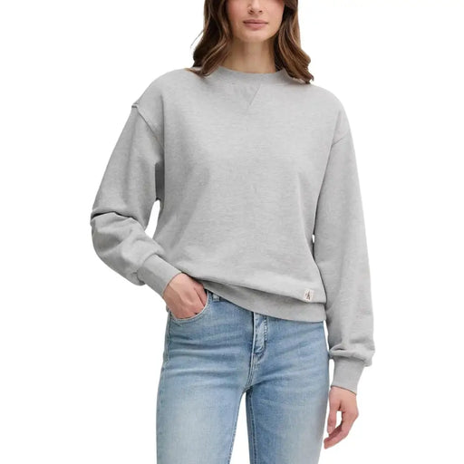 Calvin Klein Jeans womens light gray cotton crewneck sweatshirt