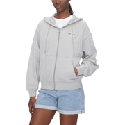 Light gray Calvin Klein hooded zip sweatshirt with embroidered logo