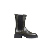 Calvin Klein Jeans dark olive green leather Chelsea ankle boots with black elastic panels and chunky rubber sole