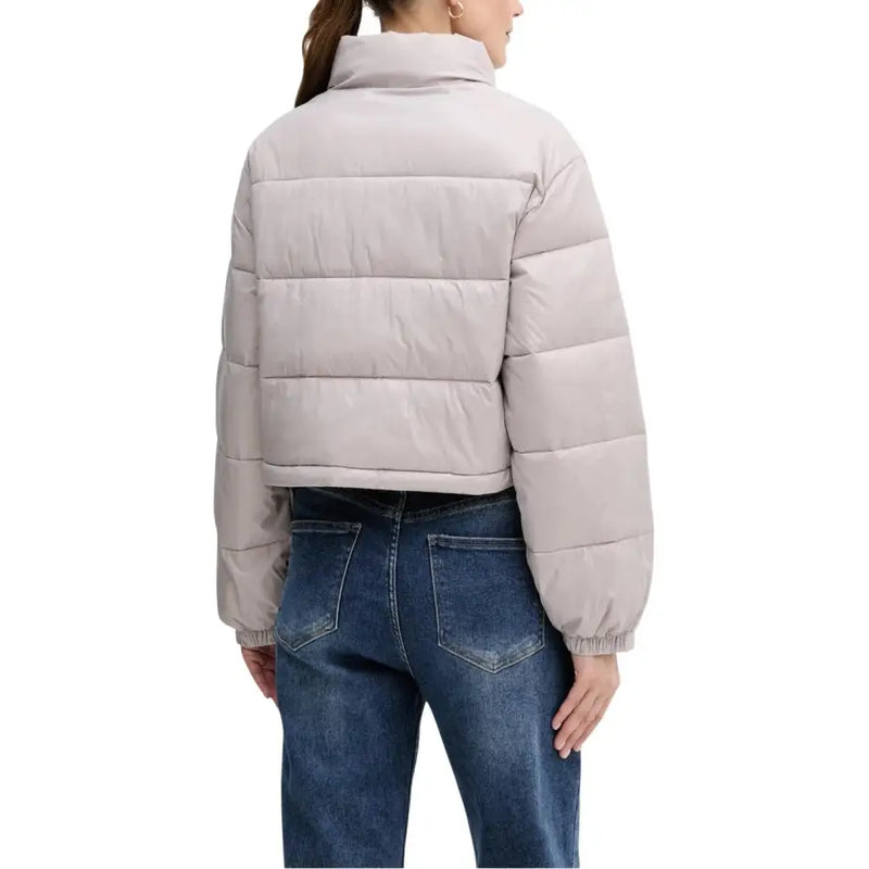 Calvin Klein Jeans women grey polyamide quilted puffer jacket with high collar and elastic cuffs