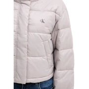Calvin Klein Jeans women grey polyamide puffer jacket with quilted design and small embroidered ck logo on chest