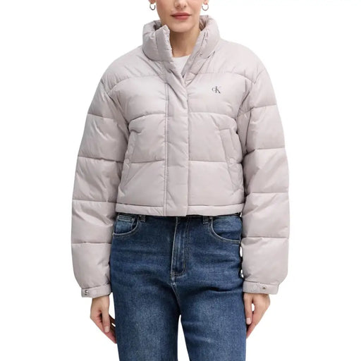 Calvin Klein Jeans graue gesteppte Damen-Daunenjacke aus Polyamid