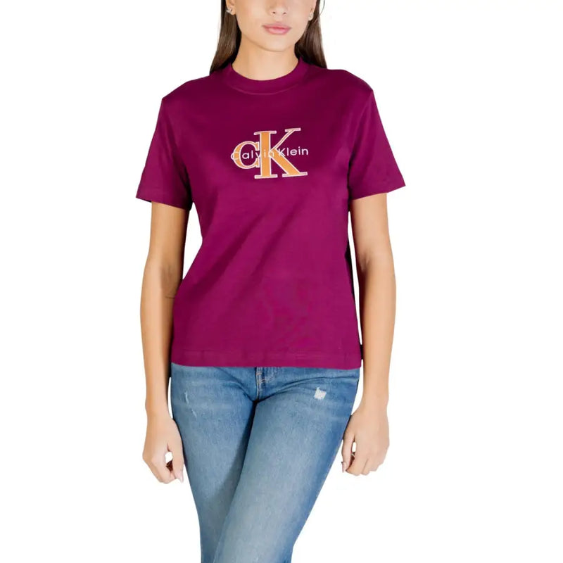 Maroon Calvin Klein T-Shirt with Gold CK Logo on Chest